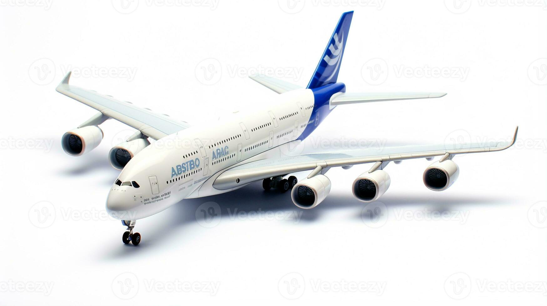 Displaying a 3D miniature Airbus A380. Generative AI photo