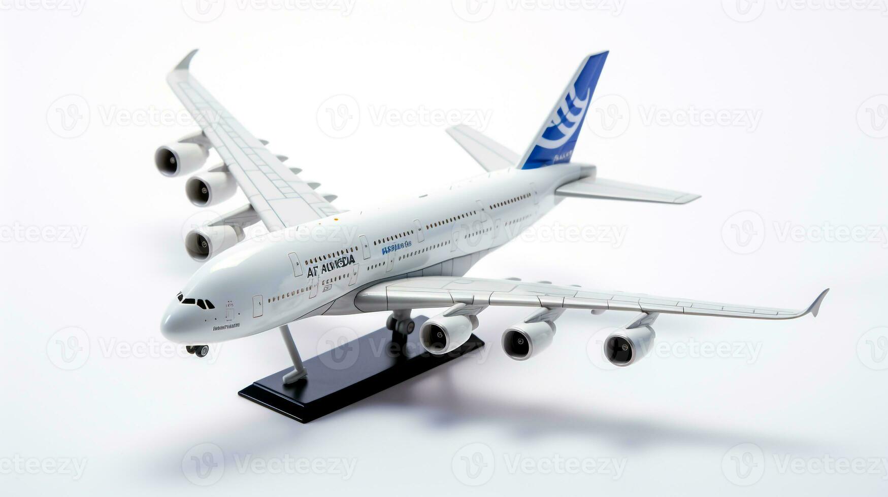 Displaying a 3D miniature Airbus A380. Generative AI photo