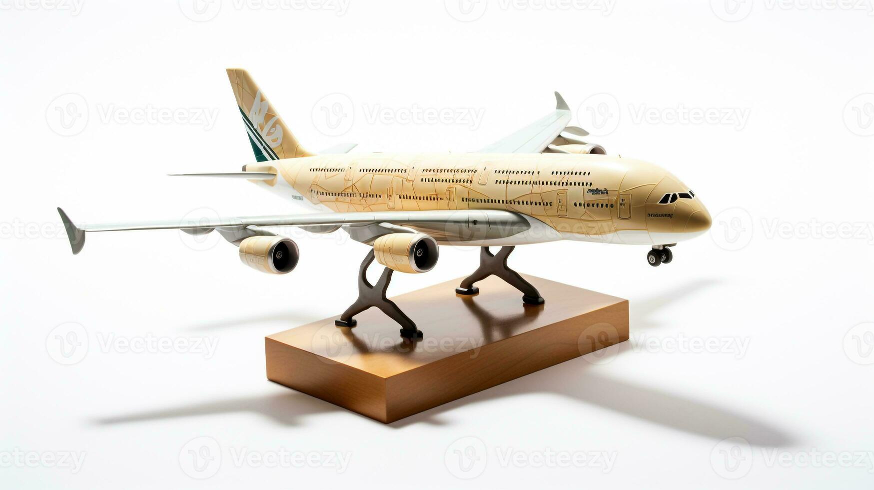 Displaying a 3D miniature Airbus A380. Generative AI photo