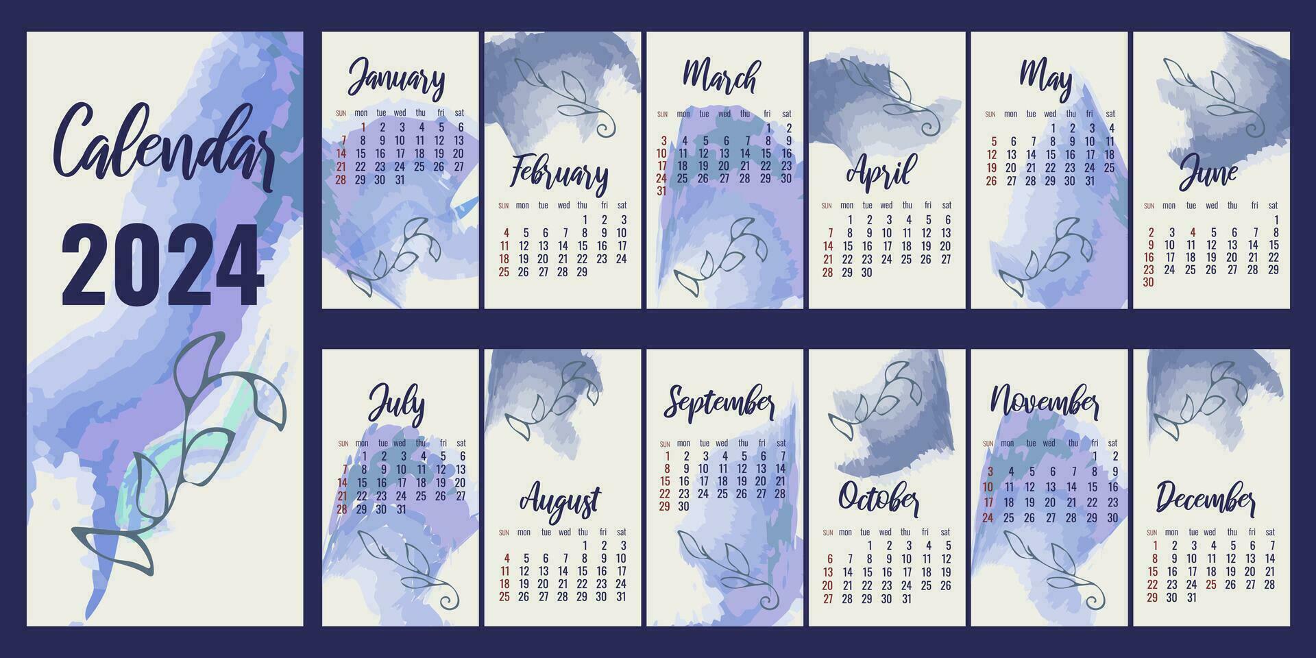 2024 calendar happy new year. Layout template. vector