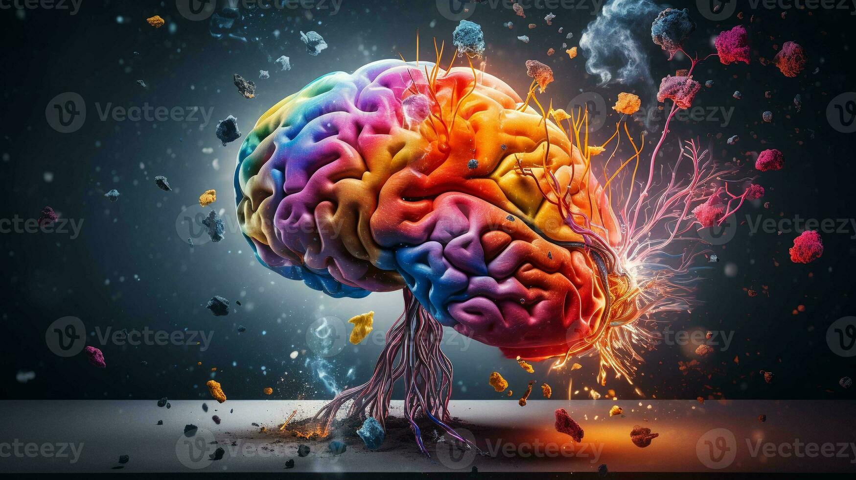 Vibrant brain creativity, colorful abstract ideas around the mind. Innovative thinking concept photo