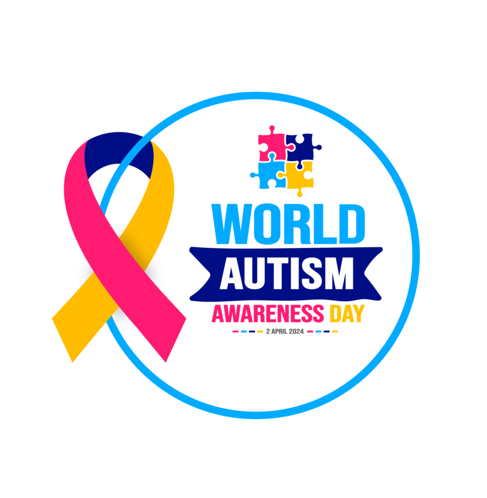värld autism medvetenhet dag typografi transparent deisgn mall berömd i 2 april. använda sig av till bakgrund, baner, kort, hälsning kort, affisch, bok omslag, plakat, Foto ram, social media posta png