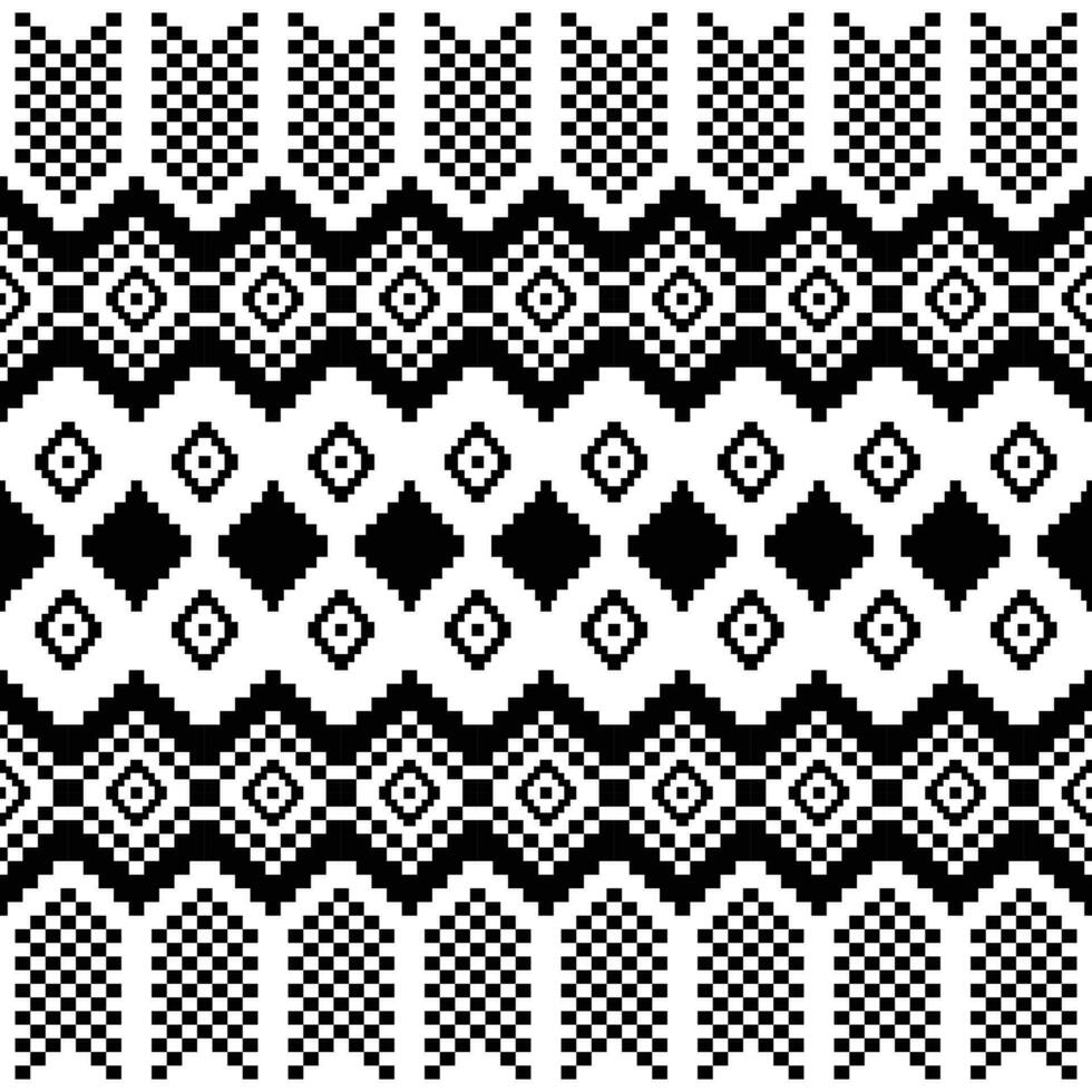 Abstract seamless pixel pattern in black and white color. Ethnic style. Tribal traditional design for textile. vector