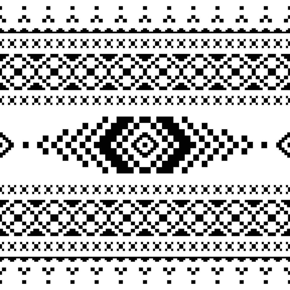 sin costura étnico modelo con píxel estilo en negro y blanco color. tribal oriental motivo diseño para textil. vector