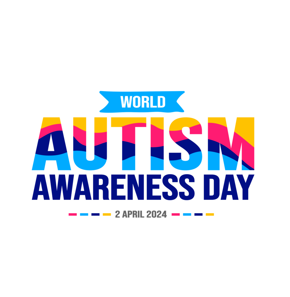värld autism medvetenhet dag typografi transparent deisgn mall berömd i 2 april. använda sig av till bakgrund, baner, kort, hälsning kort, affisch, bok omslag, plakat, Foto ram, social media posta png