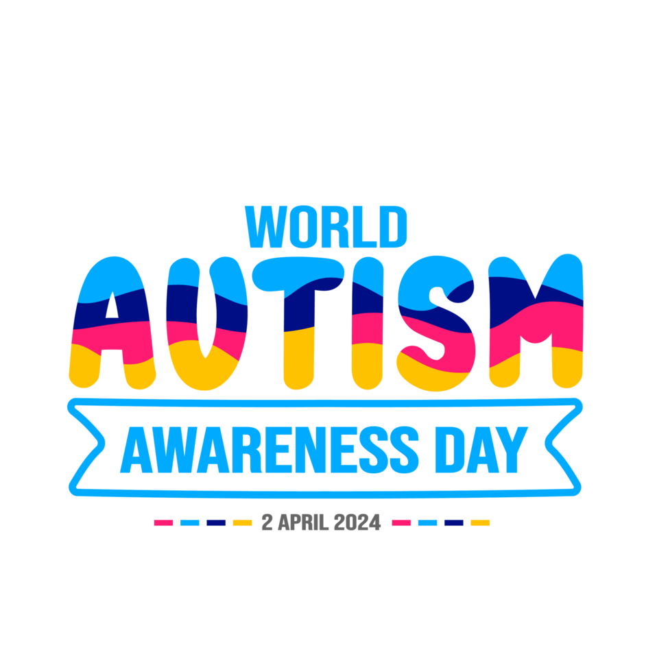 World autism awareness day typography transparent deisgn template celebrated in 2 April. use to background, banner, card, greeting card, poster, book cover, placard, photo frame, social media post png
