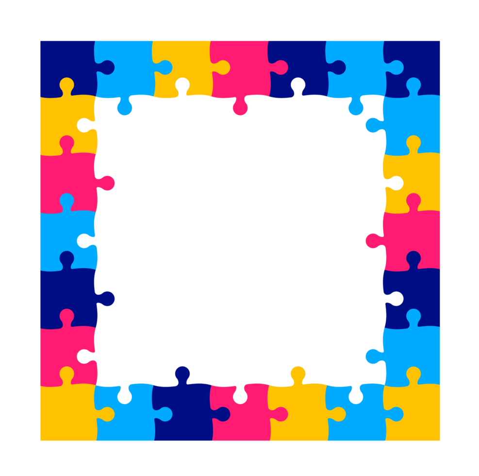 World autism awareness day autism puzzle piece frame design template celebrated in 2 April. use to background, banner, card, greeting card, poster, book cover, placard, photo frame, template. png