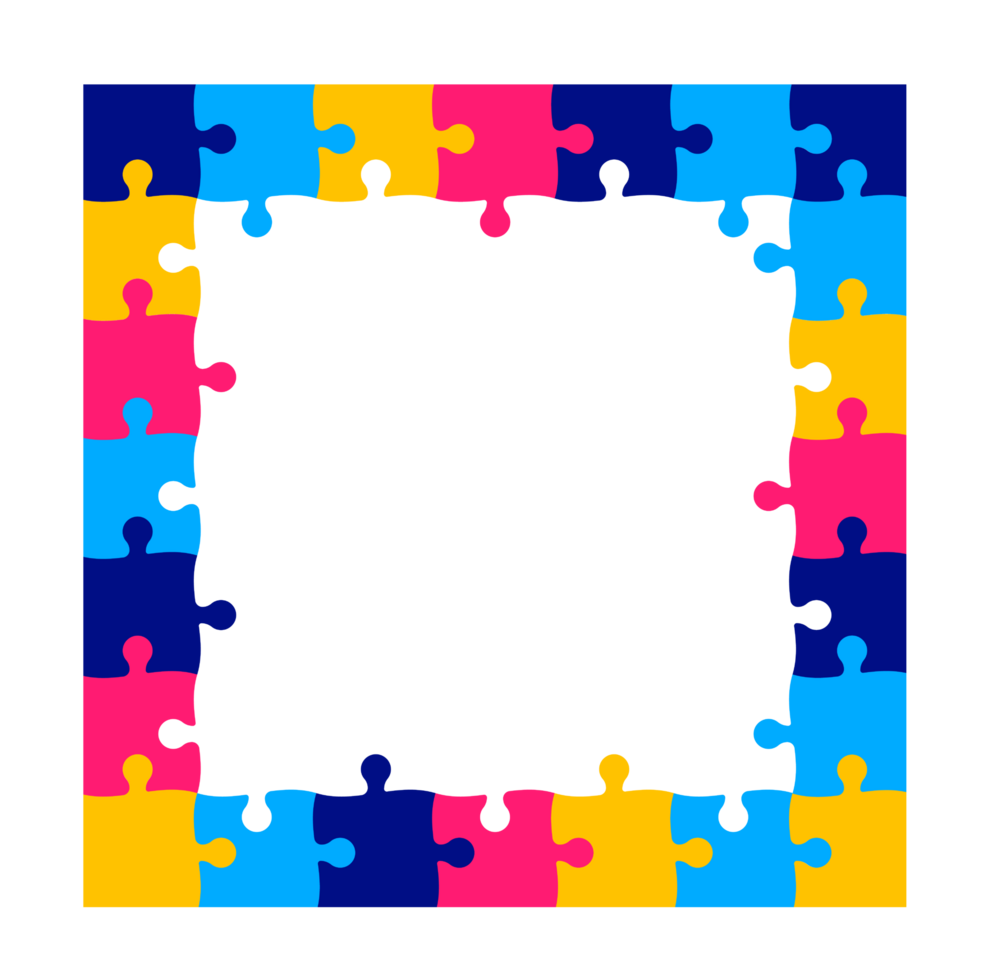 World autism awareness day autism puzzle piece frame design template celebrated in 2 April. use to background, banner, card, greeting card, poster, book cover, placard, photo frame, template. png