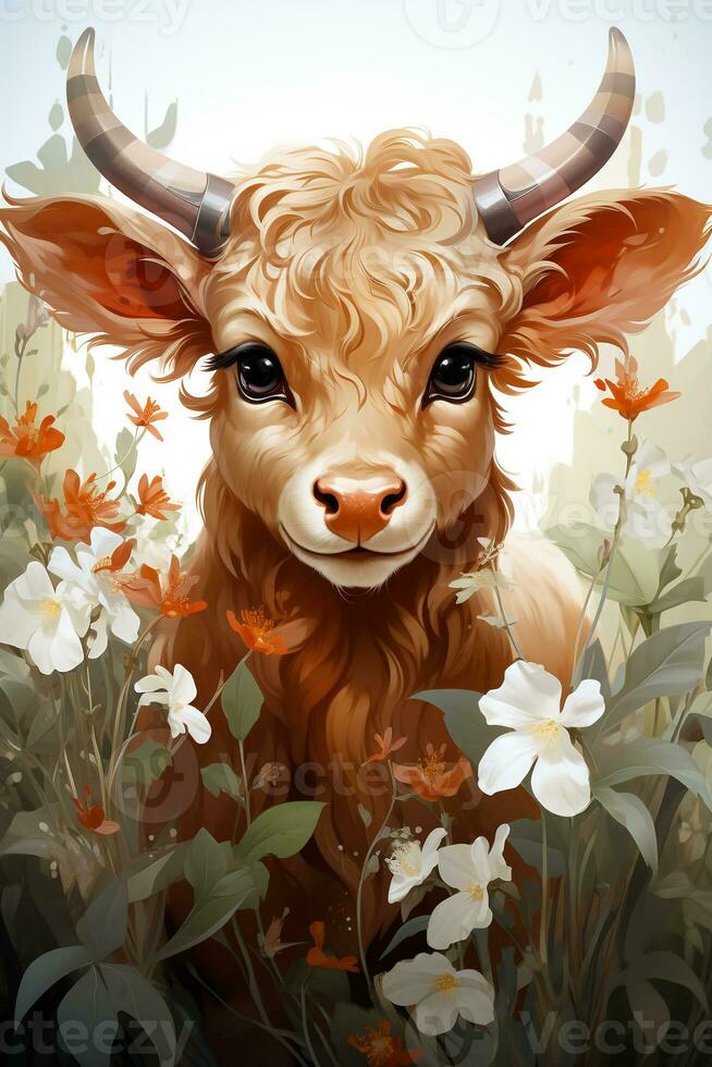 Taurus zodiac sign, cute cartoon ai photo