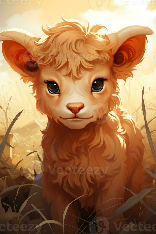 Taurus zodiac sign, cute cartoon ai photo