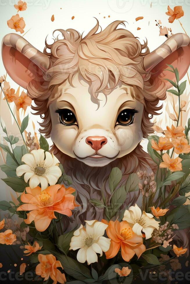 Taurus zodiac sign, cute cartoon ai photo