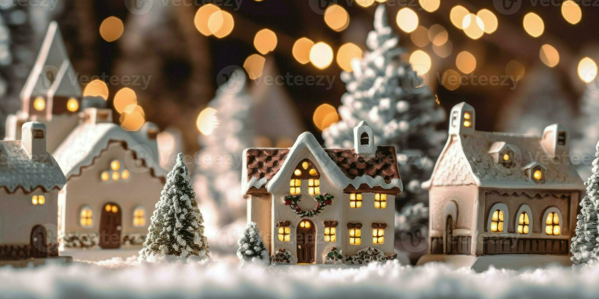 Christmas miniature scene of cozy town with festive buildings, generative ai photo