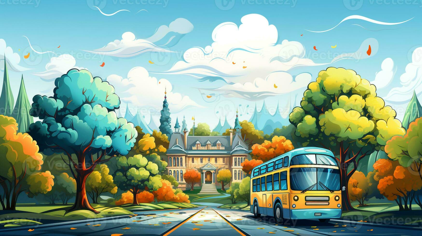 Back to school cartoon background ai photo