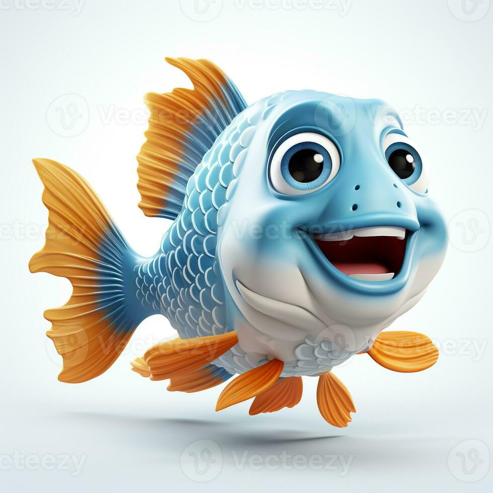 Cute 3D cartoon fish ai photo