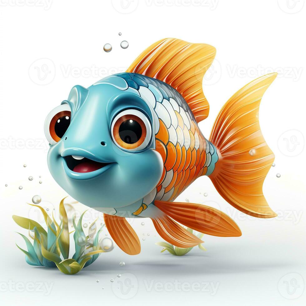 Cute 3D cartoon fish ai photo