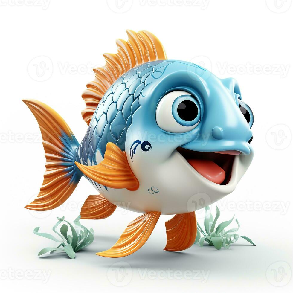 Cute 3D cartoon fish ai photo