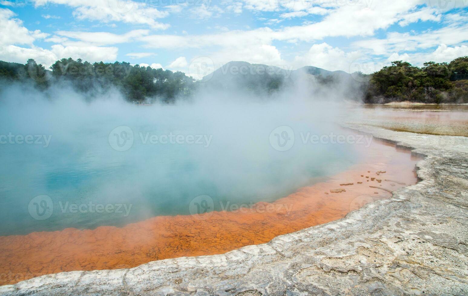 Champagne pool an iconic tourist attraction of Wai-O-Tapu the geothermal wonderland in Rotorua, New Zealand. photo