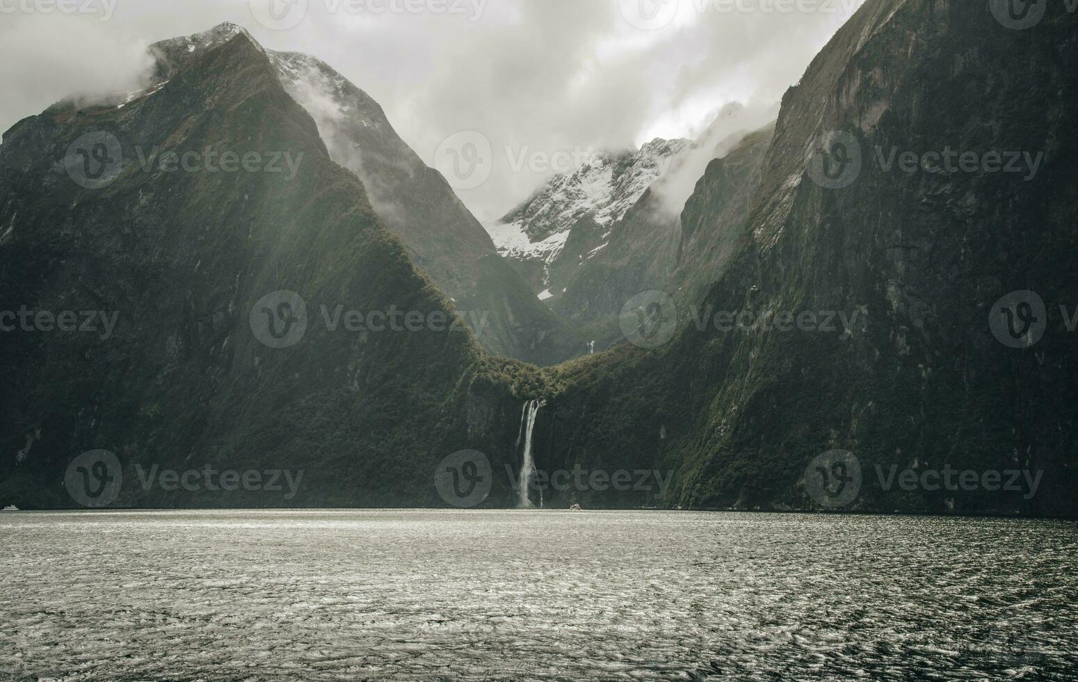 Stirling falls an iconic waterfalls in Milford Sound, New Zealand's most spectacular natural attraction in south island of New Zealand. photo