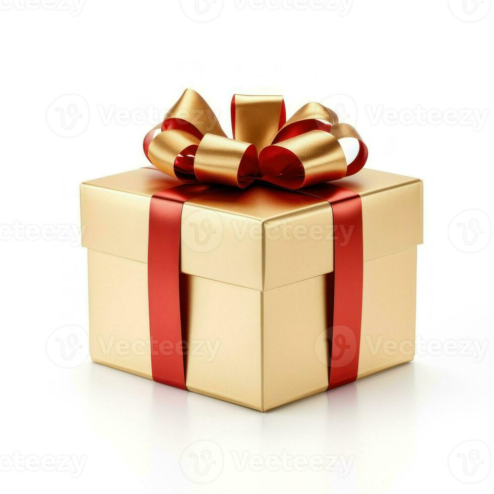 dorado regalo caja con rojo cinta, generativo ai foto
