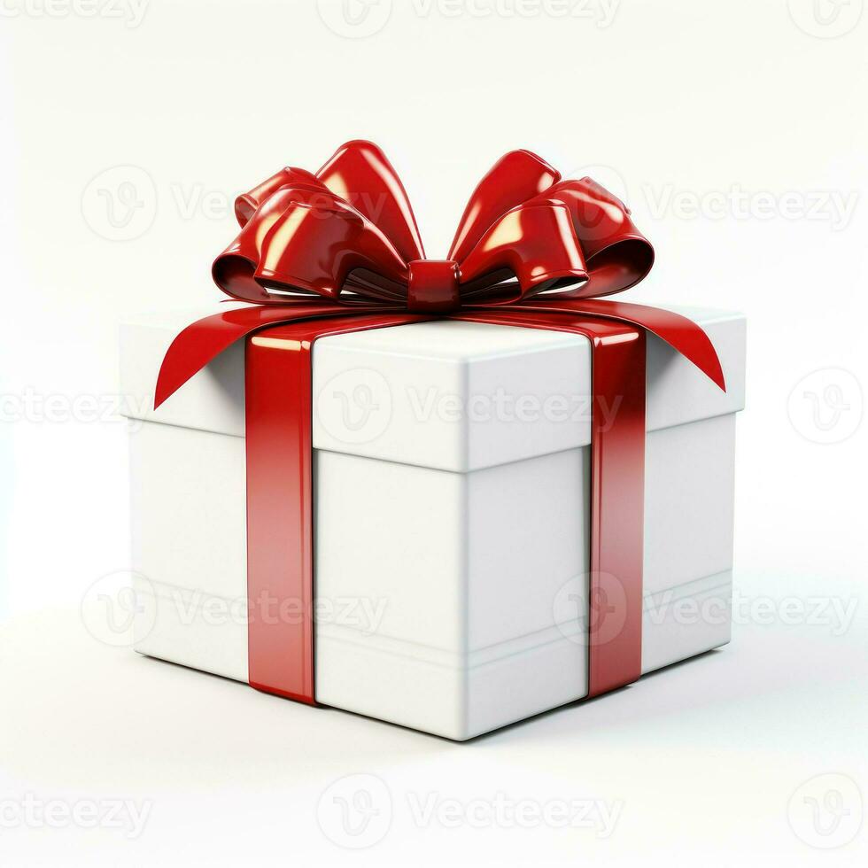 White gift box with red ribbon bow, generative ai photo