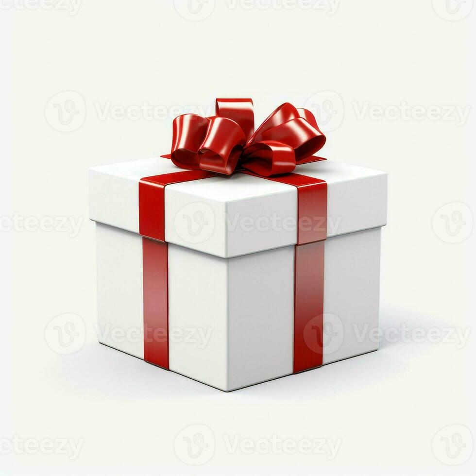 White gift box with red ribbon bow, generative ai photo