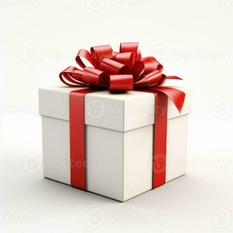 White gift box with red ribbon bow, generative ai photo