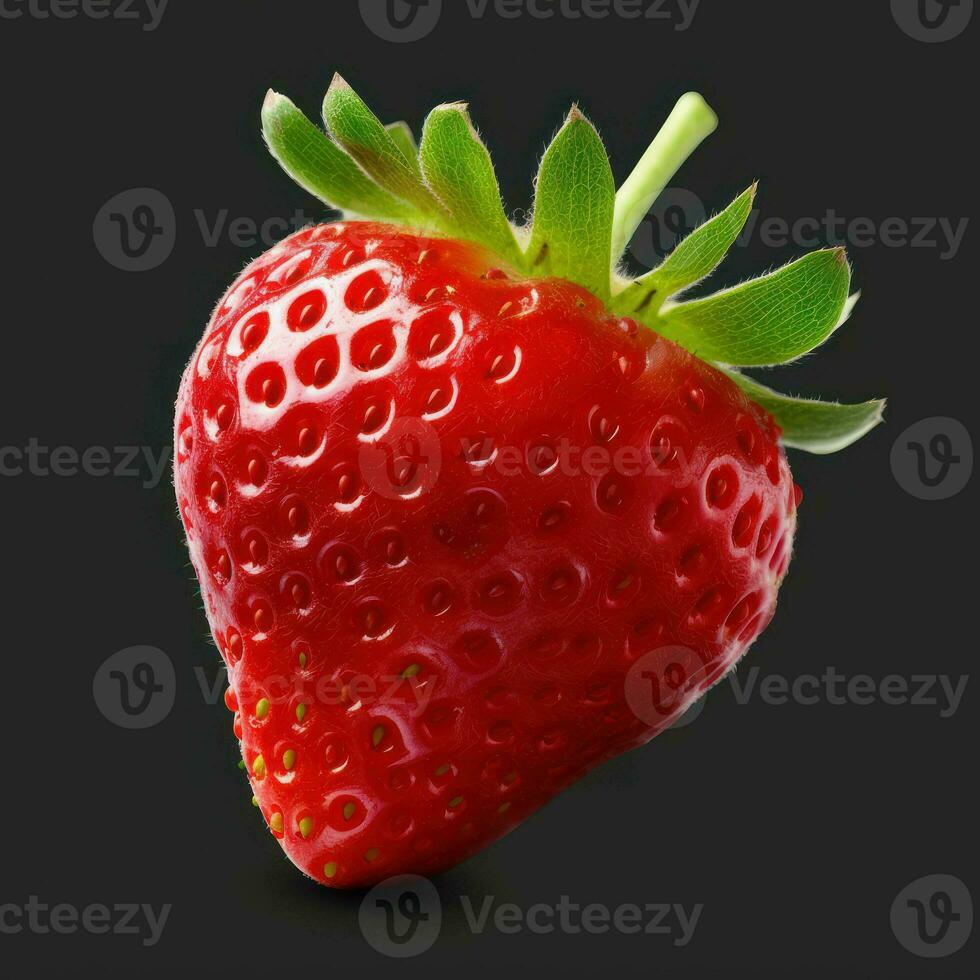 Perfect red ripe strawberry with leaf isolate, generative ai photo