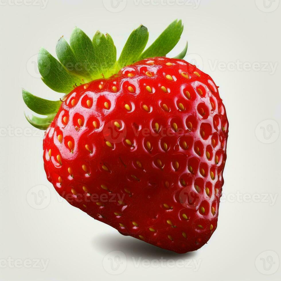 Perfect red ripe strawberry with leaf isolate, generative ai photo