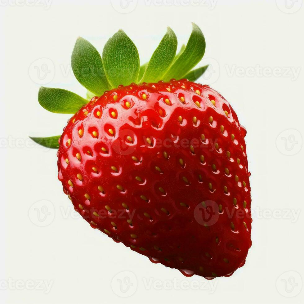 Perfect red ripe strawberry with leaf isolate, generative ai photo