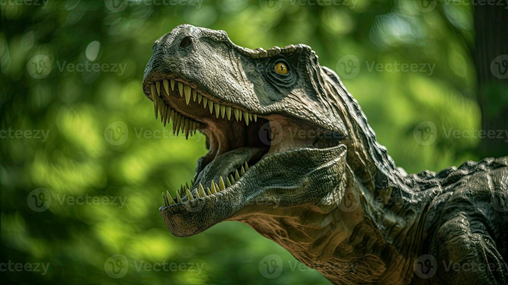 Tyrannosaurus, t-rex in the forest background, generative ai photo