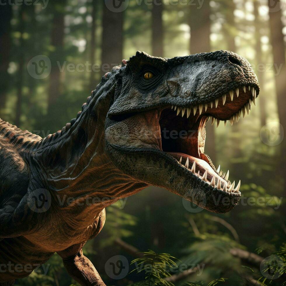 Tyrannosaurus, t-rex in the forest background, generative ai photo