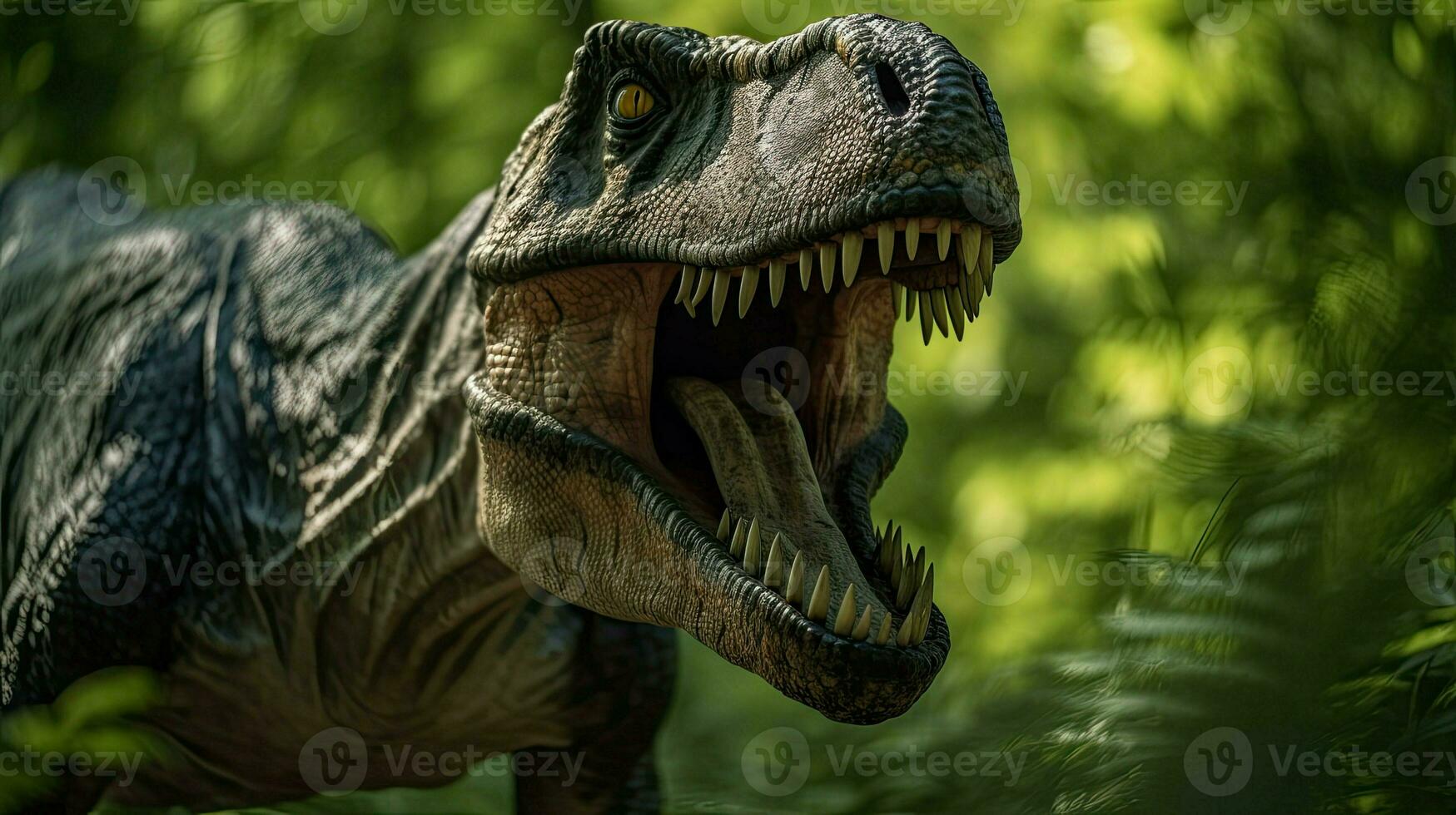 Tyrannosaurus, t-rex in the forest background, generative ai photo