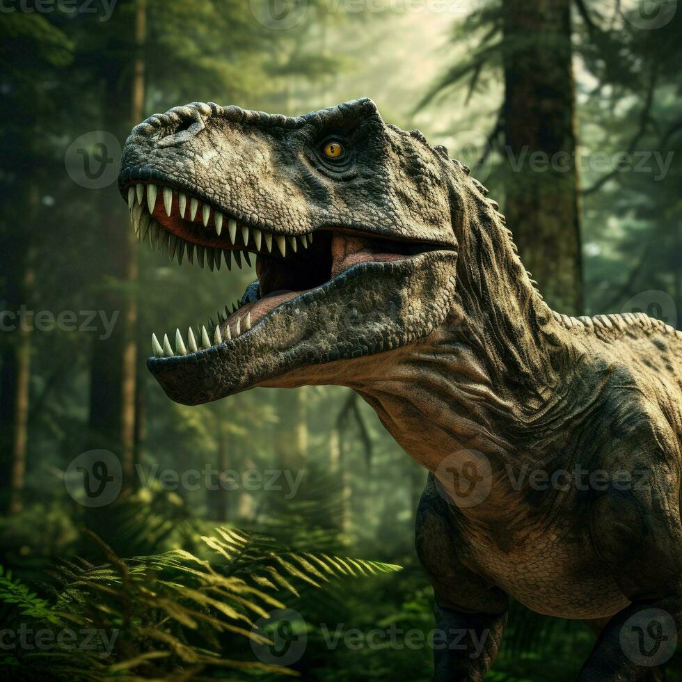 Tyrannosaurus, t-rex in the forest background, generative ai photo