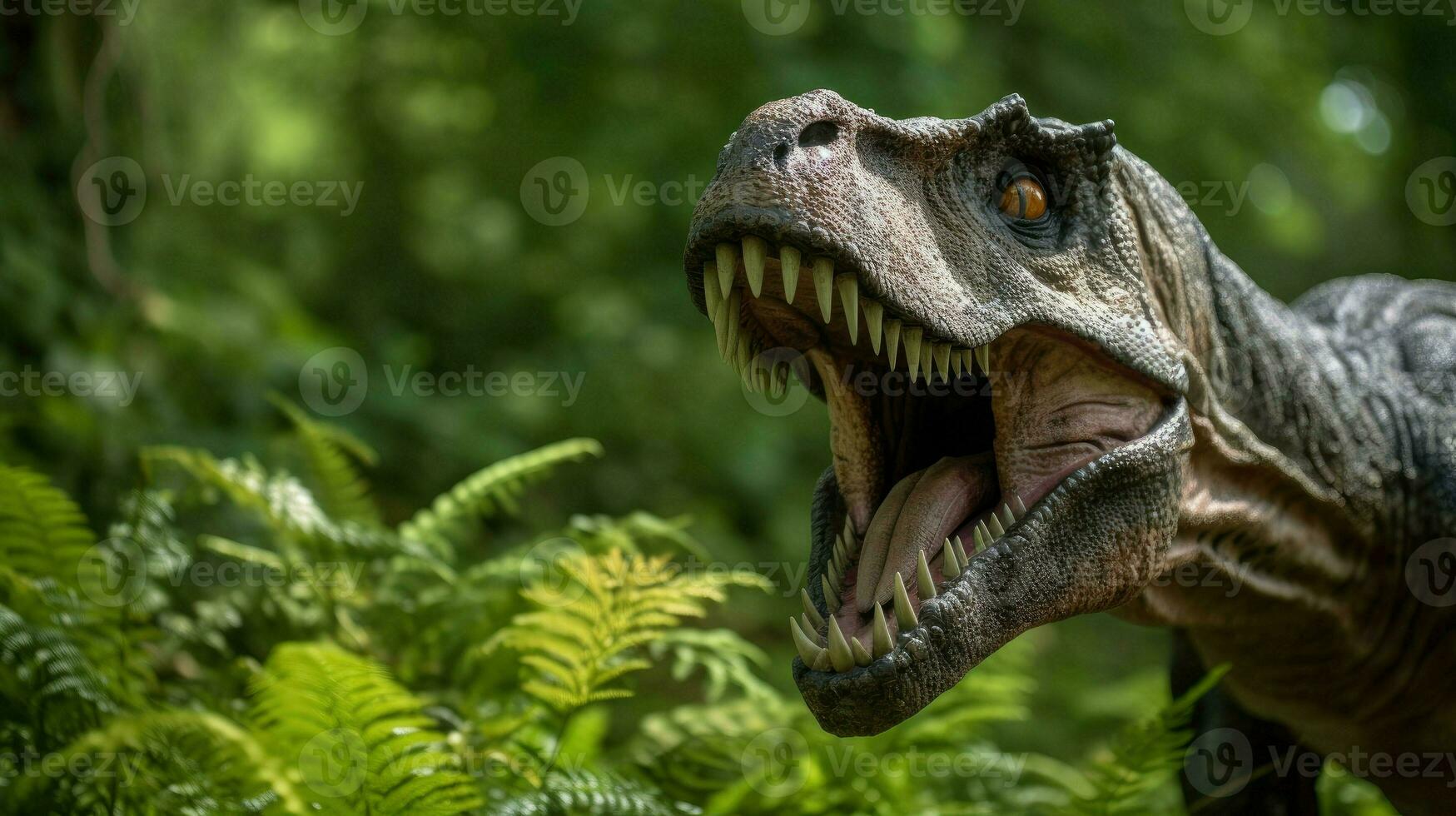 Tyrannosaurus, t-rex in the forest background, generative ai photo