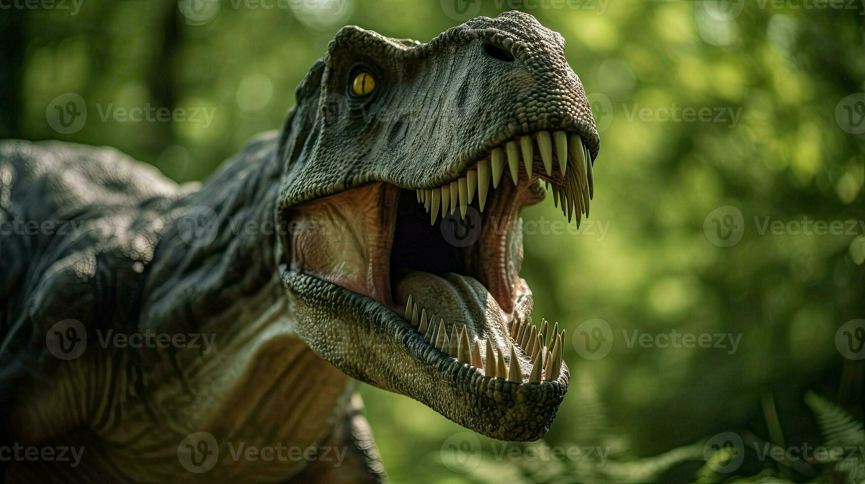 Tyrannosaurus, t-rex in the forest background, generative ai photo