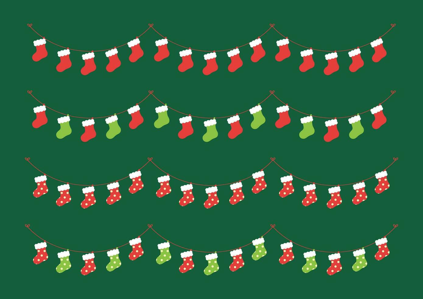 conjunto de Navidad medias y invierno fiesta decoración guirnalda. Navidad decoración elementos recopilación. Papa Noel nieve calcetines adornos vector ilustración.