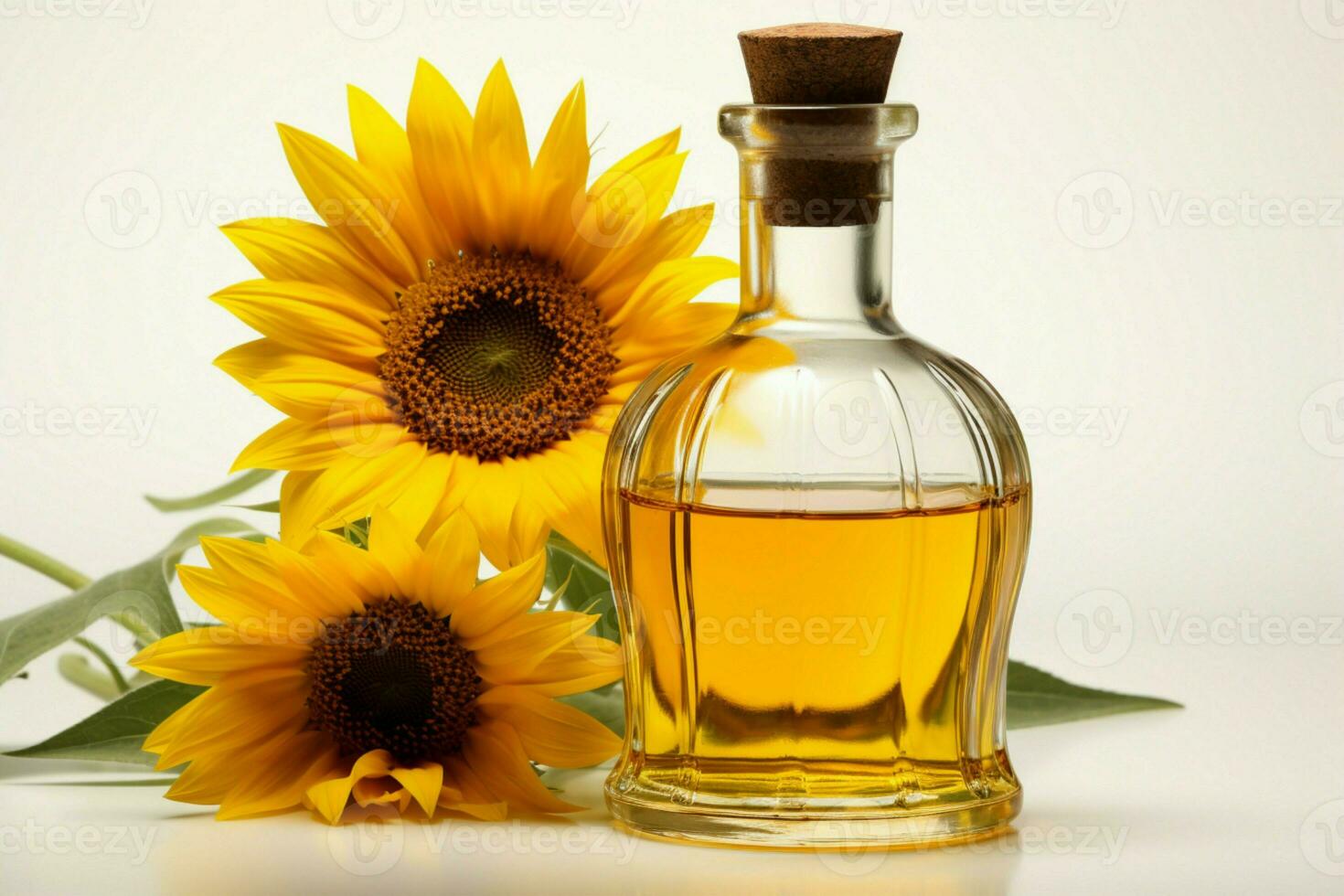 Sunflower oil bottle stands alone on a clean, white background AI Generated photo