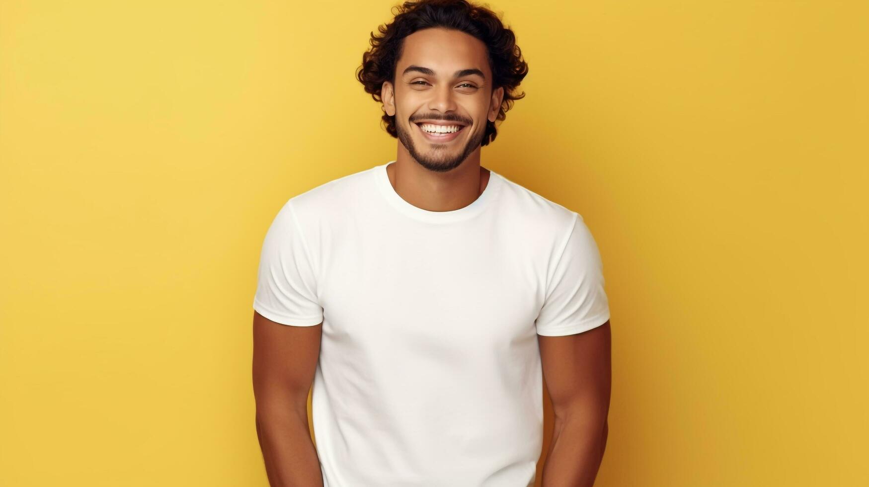 retrato de un hombre blanco camiseta Bosquejo, ai generado foto