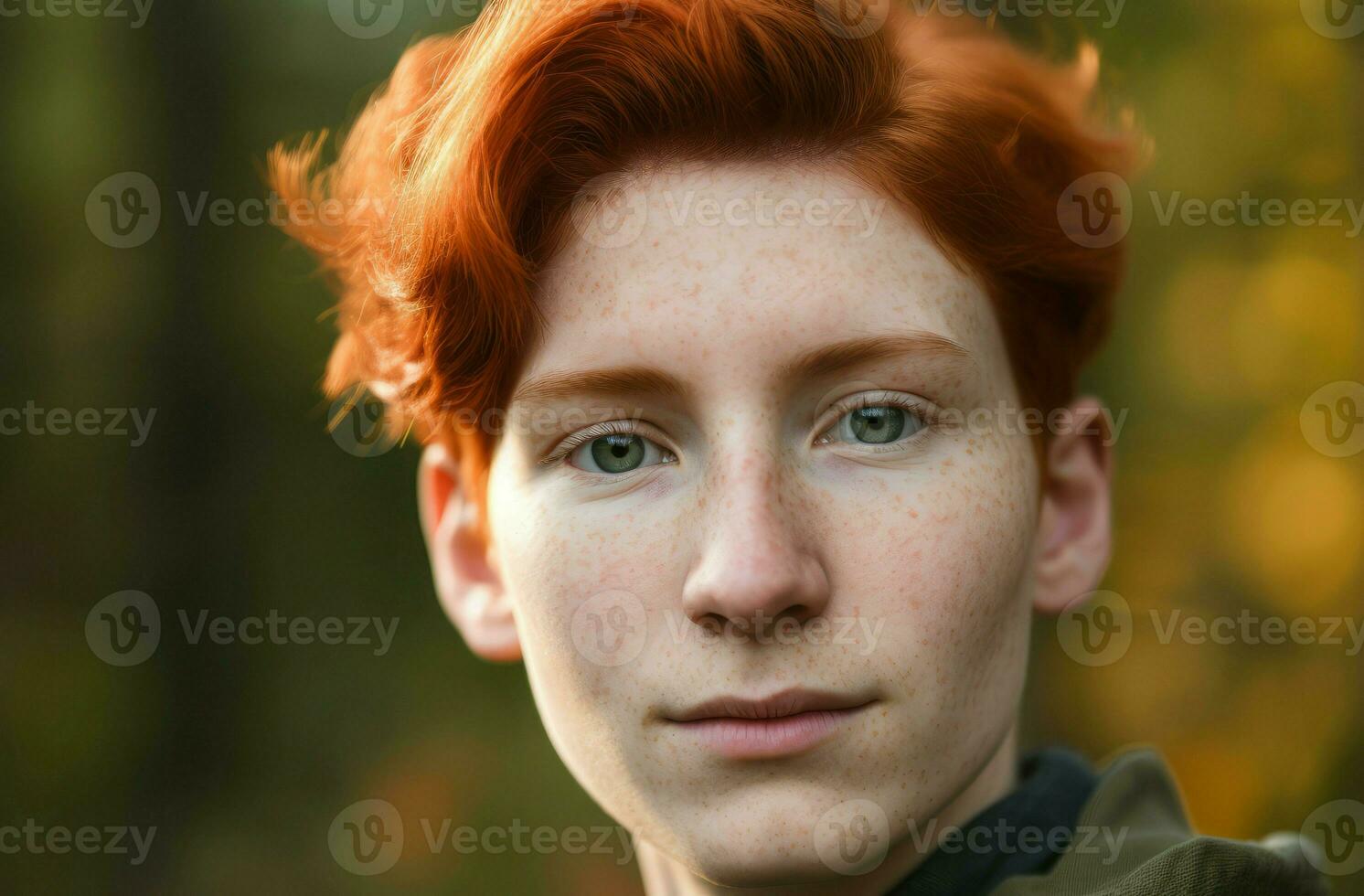 Nonbinary red hair person shot. Generate Ai photo