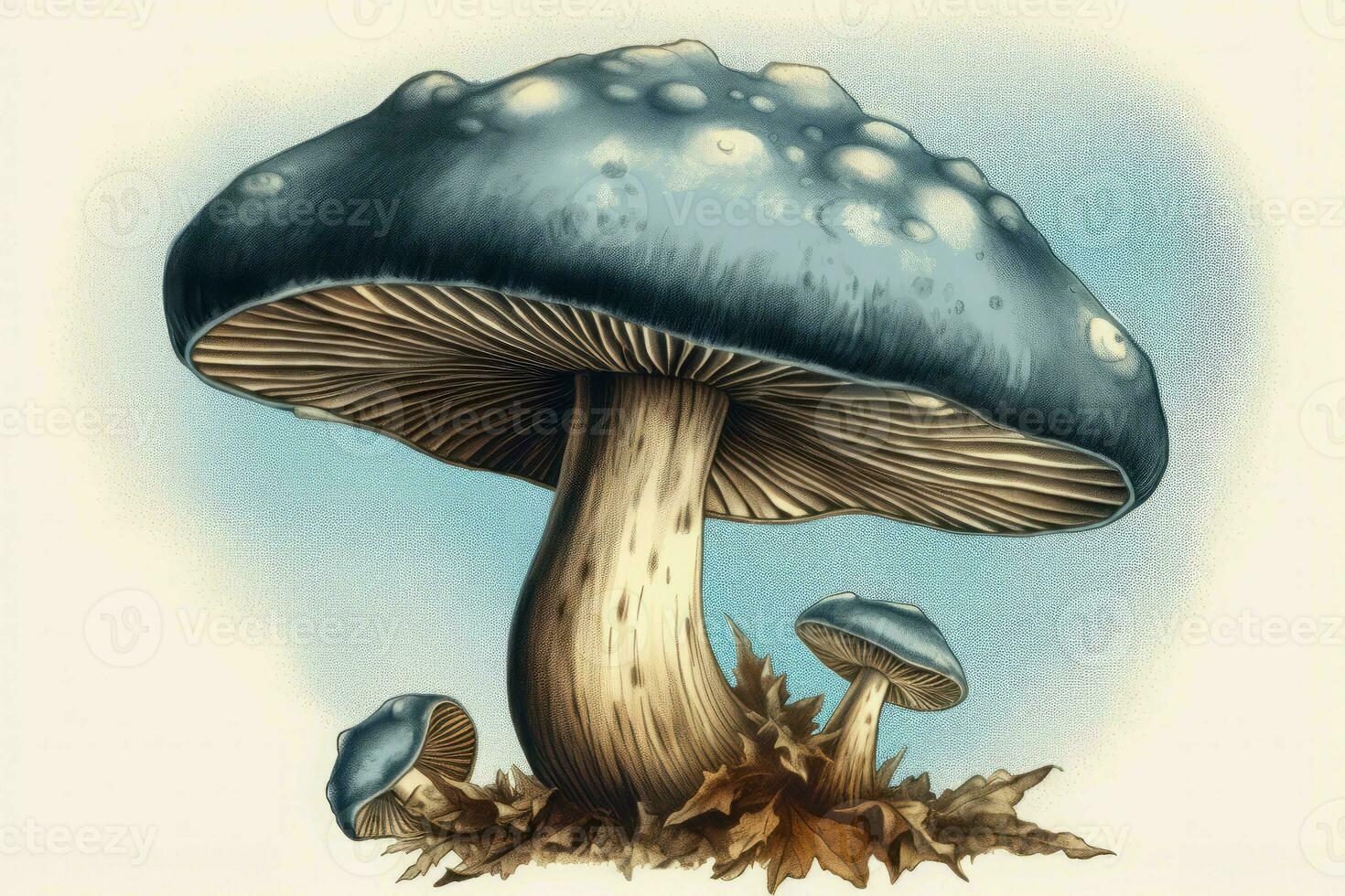 Blue mushroom plants watercolor. Generate Ai photo