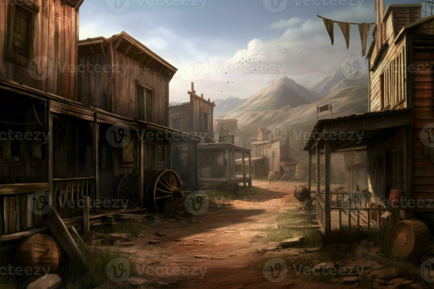 Wild west street town. Generate Ai photo