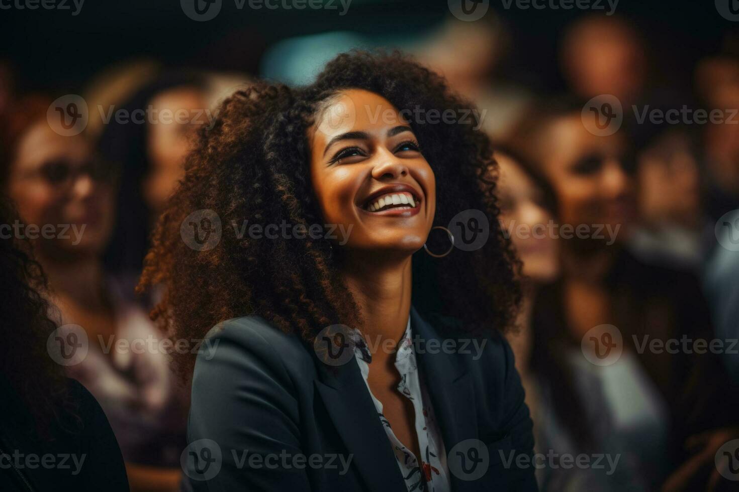 Motivational black entrepreneur woman coaching success in auditorium at corporate event photo