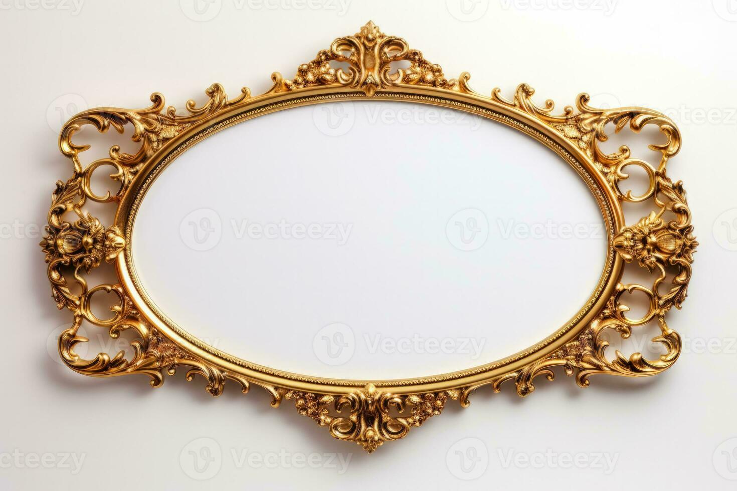 Elegant gold mirror frame isolated on white background antique oval shape photo