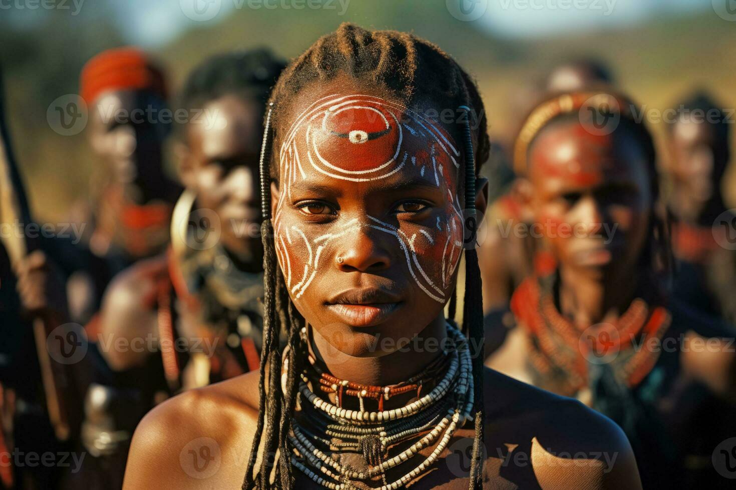 tradicional zulú personas sur África dentro un africano tribu foto