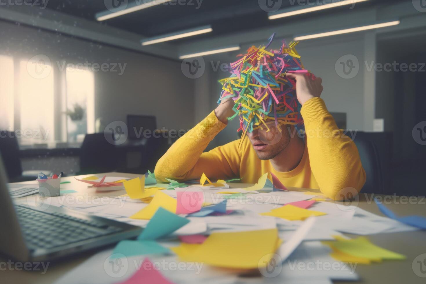 Busy depressed employee problem. Generate Ai photo