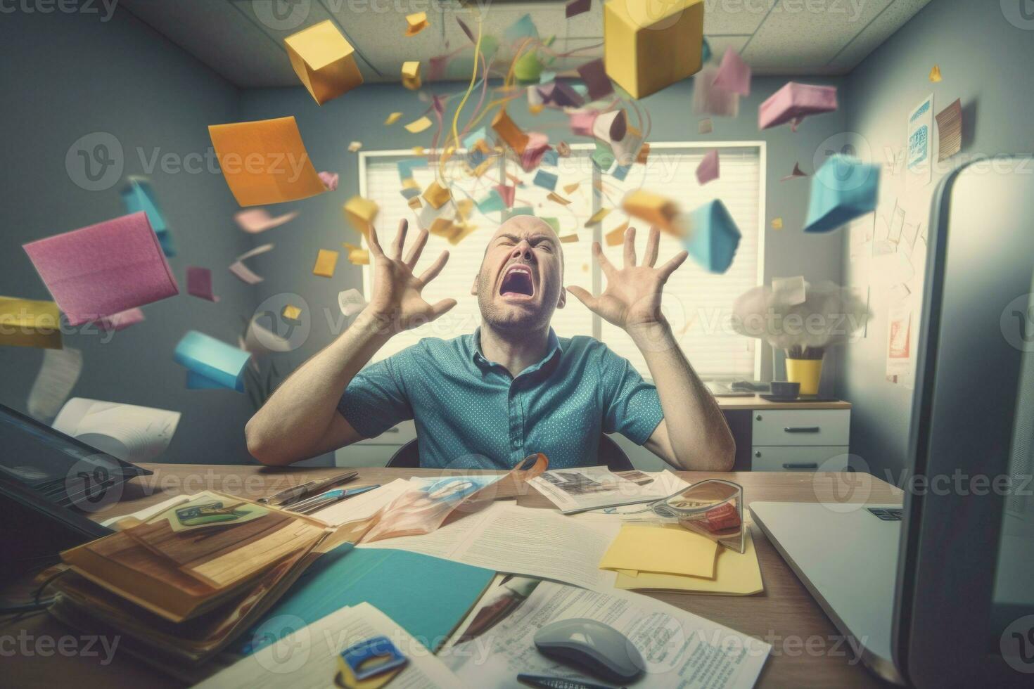 Busy depressed employee problem. Generate Ai photo