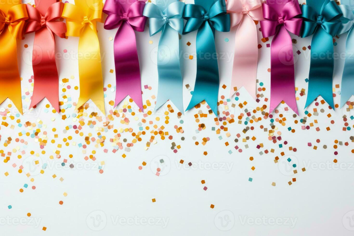 Shimmering confetti ribbons with shiny gratitude text on white backdrop photo