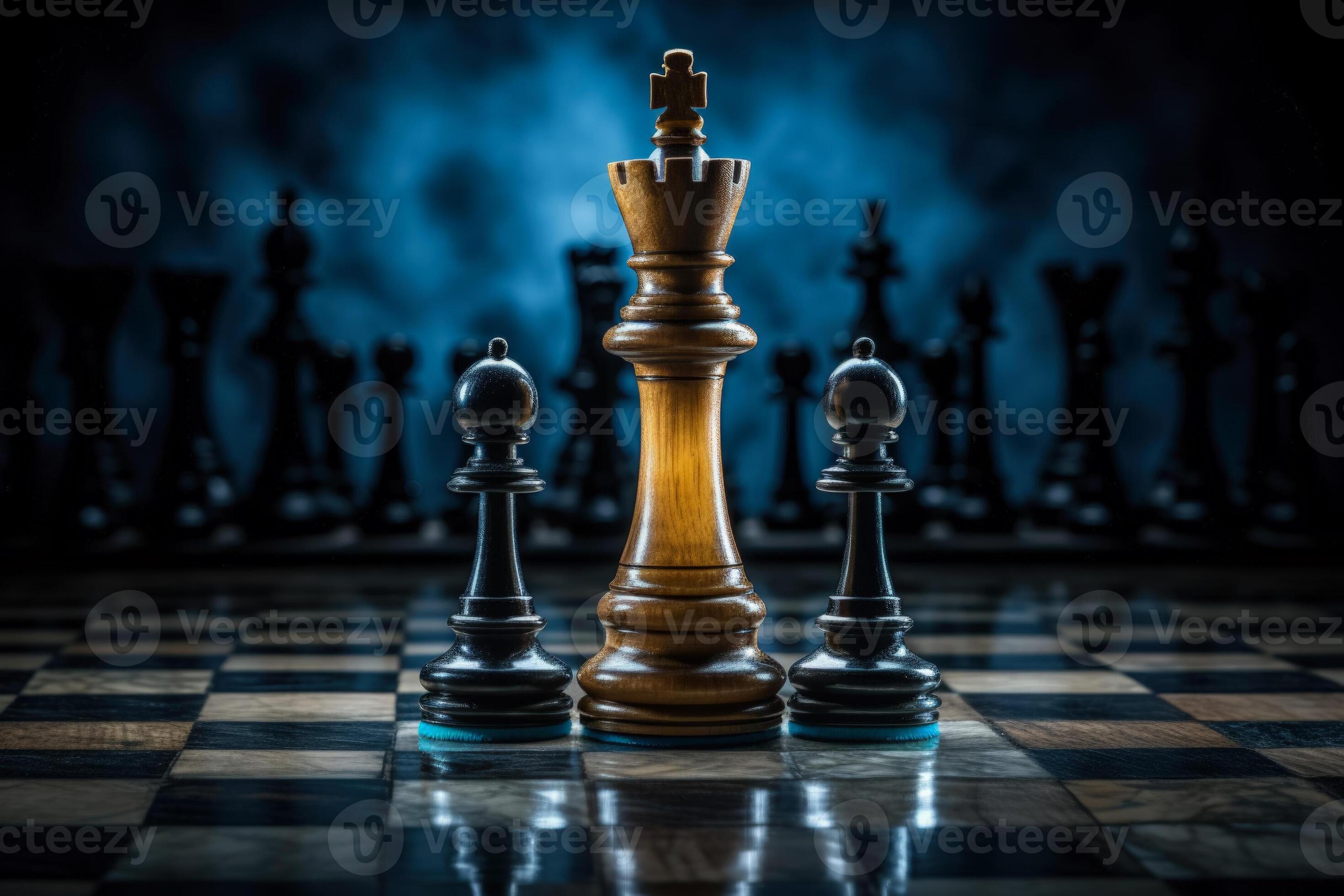 Chess Board with King, Queen and Rook in Checkmate Stock Photo - Alamy