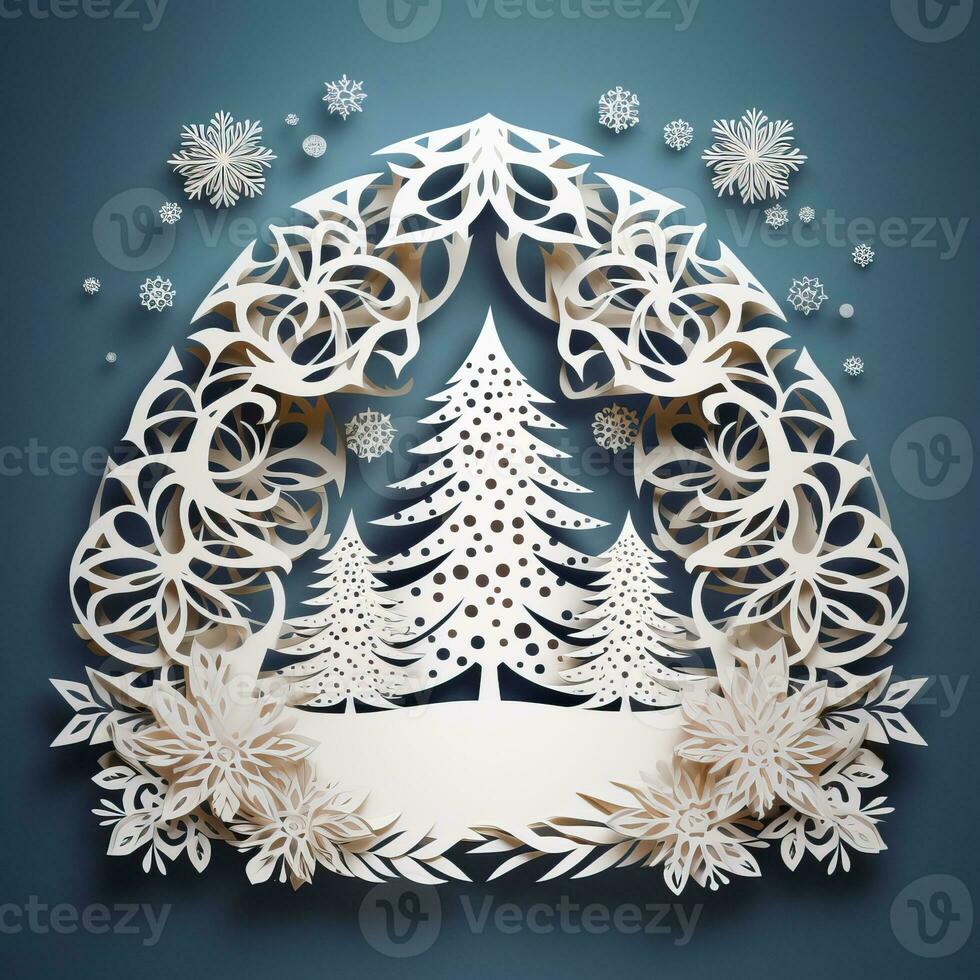 Christmas tree paper cut style white background high quality ai generated image photo