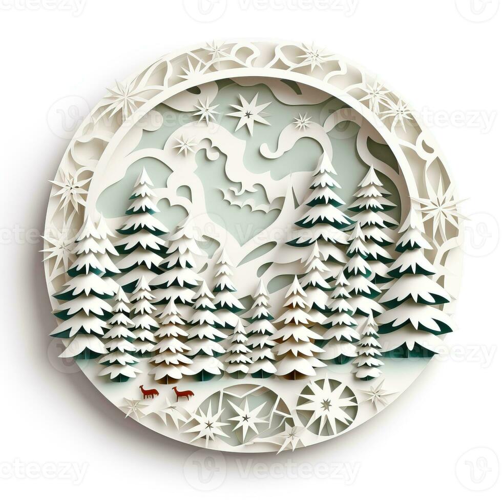 Christmas tree paper cut style white background high quality ai generated image photo